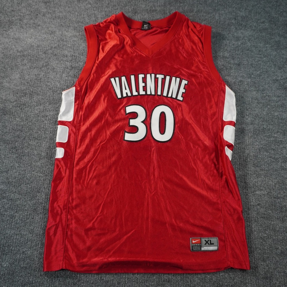 Nike Basketball Jersey Mens Xl Red Valentine 30 Tackle Twill V-Neck Sleeveless